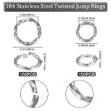 300Pcs 2 Styles 304 Stainless Steel Twisted Jump Rings, Open Jump Rings, Stainless Steel Color, 6.5~8x1.1mm, Inner Diameter: 4.5~6mm, 150pcs/style