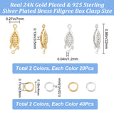 40Pcs 2 Colors Horse Eye Brass Filigree Box Clasps, with 80Pcs 2 Colors Brass Jump Rings, Golden & Silver, Clasp: 22x7x3.5mm, Hole: 1.2mm, 20pcs/color, Jump Rings: 4x0.6mm, 40pcs/color