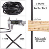 Flat Cowhide Leather Cord, for Jewelry Making, Black, 5x3mm