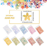 10 Colors Plastic Paillette Beads, Sequins Beads, Flower, Mixed Color, 10x10.5x0.5mm, Hole: 1mm, about 3200pcs/set