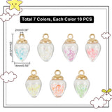 70Pcs 7 Colors Luminous Glass Teardrop Pendant, with Golden Plated Alloy Findings, Glow In The Dark Charms, Mixed Color, 25x14mm, Hole: 2mm, 10pcs/color