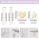 40Pcs 2 Styles Brass Heart & Star Head Pins, Nickel Free, Real 18K Gold Plated, 21 Gauge, 51x0.7mm, Head: 5x6mm, 20pcs/style