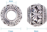 Tibetan Style European Beads, Rondelle, Antique Silver, 11x9mm, Hole: 4.5mm, Total 50pcs/box
