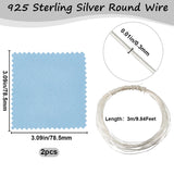 925 Sterling Silver Wire, Round, with Suede Fabric Square Silver Polishing Cloth, Silver, 0.3mm, about 9.84 Feet(3m)/Bag