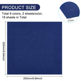 18 Sheets 9 Colors Linen Fabric, for DIY Embroidery Clothing Accessories, Mixed Color, 250x250x0.5mm, 2 sheets/color