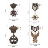 4Pcs 4 Style Eagle & Star & Crown & Cross Dangle Charms Zinc Alloy Badges, Metal Medal for Men, Mixed Color, 65~67x24.5~30x1.5~3mm, Pin: 0.7mm, 1Pc/style
