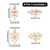 8Pcs 2 Style Brass Micro Pave Clear Cubic Zirconia Pendants, Leaf, Golden, 16x7x4mm and 15.5x11.5x4mm, 4pcs/style