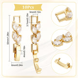 10Pcs Rack Plating Brass Clear Cubic Zirconia Watch Band Clasps, Cadmium Free & Lead Free, Long-Lasting Plated, Leaf, Golden, 32x6x4mm, Hole: 3x3.7mm