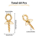 60Pcs 304 Stainless Steel Screw Cup Pearl Peg Bails Pin Pendants, For Half Drilled Beads, Golden, 10.5x5mm, Hole: 2mm, Pin: 1.3mm