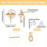 14Pcs Brass Star Stud Earring Findings, Nickel Free, with Vertical Loops & 20Pcs Eco-Friendly Plastic Ear Nuts, Real 18K Gold Plated, 9.5x7mm, Hole: 0.9mm, Pin: 0.8mm
