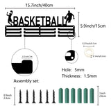 Fashion Iron Medal Hanger Holder Display Wall Rack, 3 Lines, with Screws, Basketball Pattern, 150x400mm