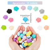 60Pcs 15 Colors Food Grade Eco-Friendly Silicone Beads, Chewing Beads For Teethers, DIY Nursing Necklaces Making, Rose, Mixed Color, 20.5x12.5mm, Hole: 2mm, 4pcs/color