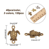 120Pcs 3 Colors Tibetan Style Zinc Alloy Connector Charms, Turtle Links, Mixed Color, 20.5x14x3.5mm, Hole: 2mm, 40pcs/color