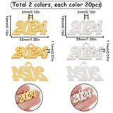 40Pcs 2 Colors  Alloy Charms, Number 2024, Platinum & Golden, 18~19x32~33x2mm, Hole: 3mm, 20pcs/color