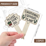 1 Set Wood Plant Labels, Funny Words Stakes, for Seed Potted Herbs Flowers Vegetables, Floral White, 115~118x67~68x2.5~2.7mm, 15pcs/set