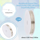 Eco-Friendly Copper Wire, Round Beading Wire, with Spool, Long-Lasting Plated, Silver, 0.3mm, about 328.08 Feet(100m)/Bag