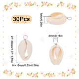 30Pcs Natural Cowrie Shell Pendants, Shell Charms with Eco-Friendly Copper Wire Loops, Real Platinum Plated, 27~30x14~15x7~7.5mm, Hole: 4mm