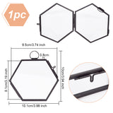 Hanging Geometric Hexagonal Glass & Brass Picture Photo Frame, for Dried Flower Plant Specimen Clip Display , Black, 100x101x8mm, Inner Diameter: 81x95mm