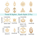 16Pcs 8 Style 304 Stainless Steel Pendants, Mixed Shapes, Real 18K Gold Plated, 19~27x24~35x1~2mm, Hole: 1.2~1.5mm, 2pcs/style