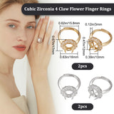 4Pcs 2 Colors Adjustable Brass Micro Pave Clear Cubic Zirconia Flower Adjustable Ring Components, 4 Claw Prong Ring Settings, Platinum & Golden, Inner Diameter: 15.8mm, Tray: 12x10mm, 2Pcs/color