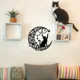 Iron Wall Art Decorations, for Front Porch, Living Room, Kitchen, Electrophoresis Black, Moon, Cat Pattern, 300x1mm