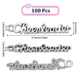 100PCS Alloy Pendants, Word Cheerleader Charm, Antique Silver, 27.5x5x1.5mm, Hole: 1.4mm