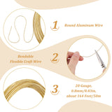 Aluminum Wire, Round, Bendable Flexible Craft Wire, with Spool, Gold, 20 Gauge, 0.8mm, about 164.04 Feet(50m)/Bag