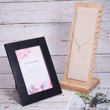 Bamboo Wood Jewelry Collection Necklace Display Stand, with Leather, Rectangle, Beige, 26.5x10x9.5cm