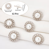 Alloy Shank Buttons, with Acrylic Imitation Pearl Beads, Flower, Platinum, 25x12.5mm, Hole: 2mm, 12pcs/box