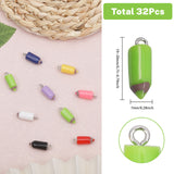 32Pcs 8 Colors Opaque Resin Pendants, Pencil Charms with Platinum Plated Metal Loops, Mixed Color, 19~20x7mm, Hole: 2mm, 4pcs/color