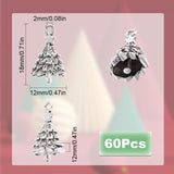 60Pcs Tibetan Style Alloy Pendants, Lead Free & Cadmium Free, Christmas Tree, for Christmas, Antique Silver, 18x12x12mm, Hole: 2mm