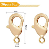 Brass Lobster Claw Clasps, Nickel Free, Real 18K Gold Plated, 12x7x2.5mm, Hole: 1mm, 30pcs/box