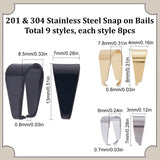 72Pcs 9 Styles 201 & 304 Stainless Steel Snap on Bails, Mixed Color, 6.5~13x6~8.5x3~7mm, 8pcs/style
