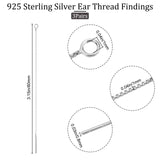 3 Pairs 925 Sterling Silver Ear Stud Findings, with 925 Stamp, Box Chains Ear Thread, Silver, 80x1mm, Hole: 1mm, Pin: 0.8mm