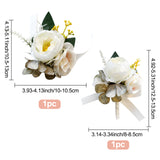 2Pcs 2 Style Silk Cloth Imitation Peony Corsage Boutonnieres, with Silk Cloth Imitation Peony Wrist Corsages, for Party Decorations, White, 125~890x13~85mm, 1pc/style