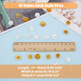60Pcs 10 Style 3D Brass Bead Caps, Flower, Multi-Petal, Golden & Silver, 14~16x5~8mm, Hole: 0.7~1mm, 6pcs/style