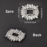 2Pcs Alloy Shoe Buckle Clips, for Shoes Decoration, with Crystal Rhinestone, Rectangle, Platinum, 52.5x47x6mm