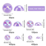 Acrylic Cabochons, AB Color Plated, Half Round, Medium Purple, 6~14x3~7mm, 1000pcs/set