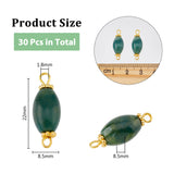 30Pcs Natural Moss Agate Connector Charms, with Brass Double Loops, Oval Links, Golden, 22x8.5x8.5mm, Hole: 1.8mm
