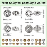 240Pcs 12 Styles Tibetan Style Alloy Spacer Beads, Flat Round & Daisy & Bicone, Mixed Shapes, Mixed Color, 5.4~6x2~6.3mm, Hole: 1~2mm, 20pcs/style