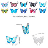 Printed Alloy Enamel Pendants, Butterfly, Platinum, Mixed Color, 13.5x20x2mm, Hole: 1.6mm, 10color, 4pcs/color, 40pcs