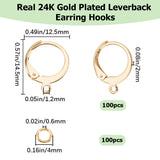 100Pcs 304 Stainless Steel Leverback Earring Findings, with Loop, 100Pcs Rack Plating Brass Jump Rings, Real 24K Gold Plated, 14.5x12.5x2mm, Hole: 1.2mm