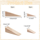12Pcs 2 Style Solid Wood Door Stopper, Wedge Window/Door Stops, for Home Office, Triangle, Mixed Color, 20~108x40~51x15~39mm, 6pcs/style