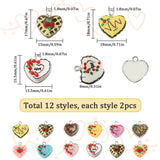 24Pcs 12 Styles Opaque Resin Imitation Food Pendants, Heart Shaped Cake Charm with Cherry, with Platinum Tone Iron Loops, Mixed Color, 15.5~18x15.5~18x8~9mm, Hole: 1.8~2mm, 2pcs/style