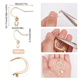 100Pcs 304 Stainless Steel French Earring Hooks, Flat Earring Hooks, Ear Wire, with Horizontal Loop, Real 18K Gold Plated, 15~17x18mm, Hole: 2mm, 21 Gauge, Pin: 0.7mm