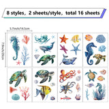 16 Sheets 8 Styles PVC Waterproof Wall Stickers, Self-Adhesive Decals, for Window or Stairway Home Decoration, Sea Animal, 200x145mm, 2 sheet/style