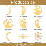 Nickel Decoration Stickers, Metal Resin Filler, Epoxy Resin & UV Resin Craft Filling Material, Golden, Flower, Moon, 40x40mm, 9 style, 1pc/style, 9pcs/set