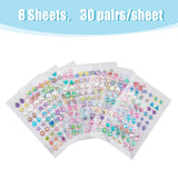 8 Sheets 8 Styles 3D Gems Earring Stickers for Girls, Earrings Self-Adhesive Glitter Stickers, Sparkle Crystal Rhinestone Stickers, Mixed Shapes, Mixed Patterns, 4~9x6~9mm, 1 sheet/style