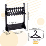 Opaque Acrylic Earrings Display Hanger, Clothes Hangers Shaped Earring Studs Organizer Holder, with 10Pcs Mini Hangers, Black, Finish Product: 6x12x15.5cm, about 13pcs/set