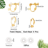 12Pcs 2 Style Clip-on Earring Findings, with 12Pcs TPE Plastic Pads, Golden, 17~19x6~13.5x5~9mm, Hole: 1~1.2mm, 6Pcs/style